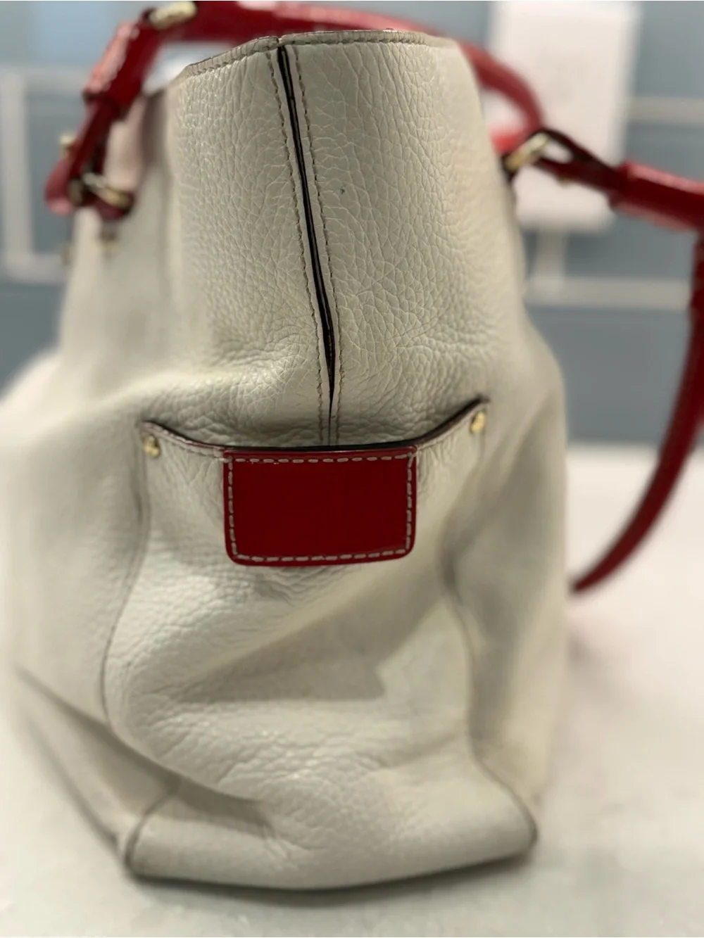 Kate Spade Rudy Nob Hill PXRU0248 Snow/Spice Pebbled Leather Tote w/Dust Bag